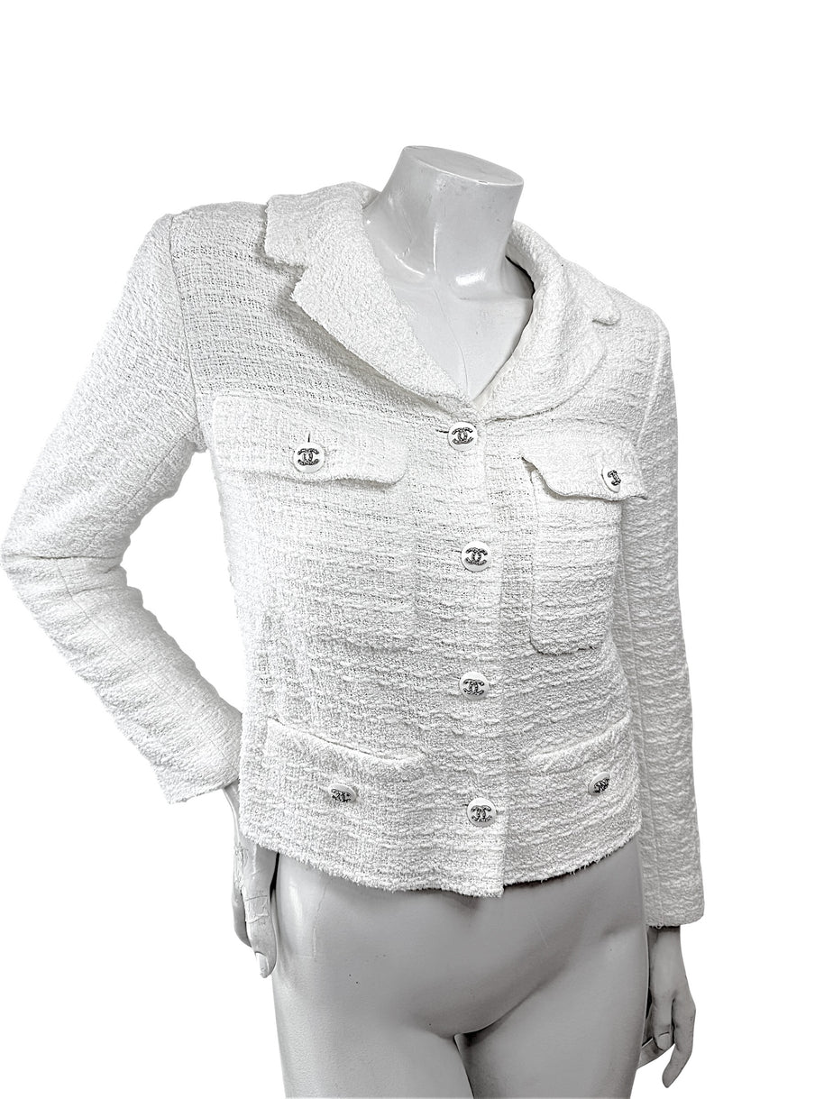 Chanel Spring Summer 2022 White Bouclé CC Button Jacket FR34