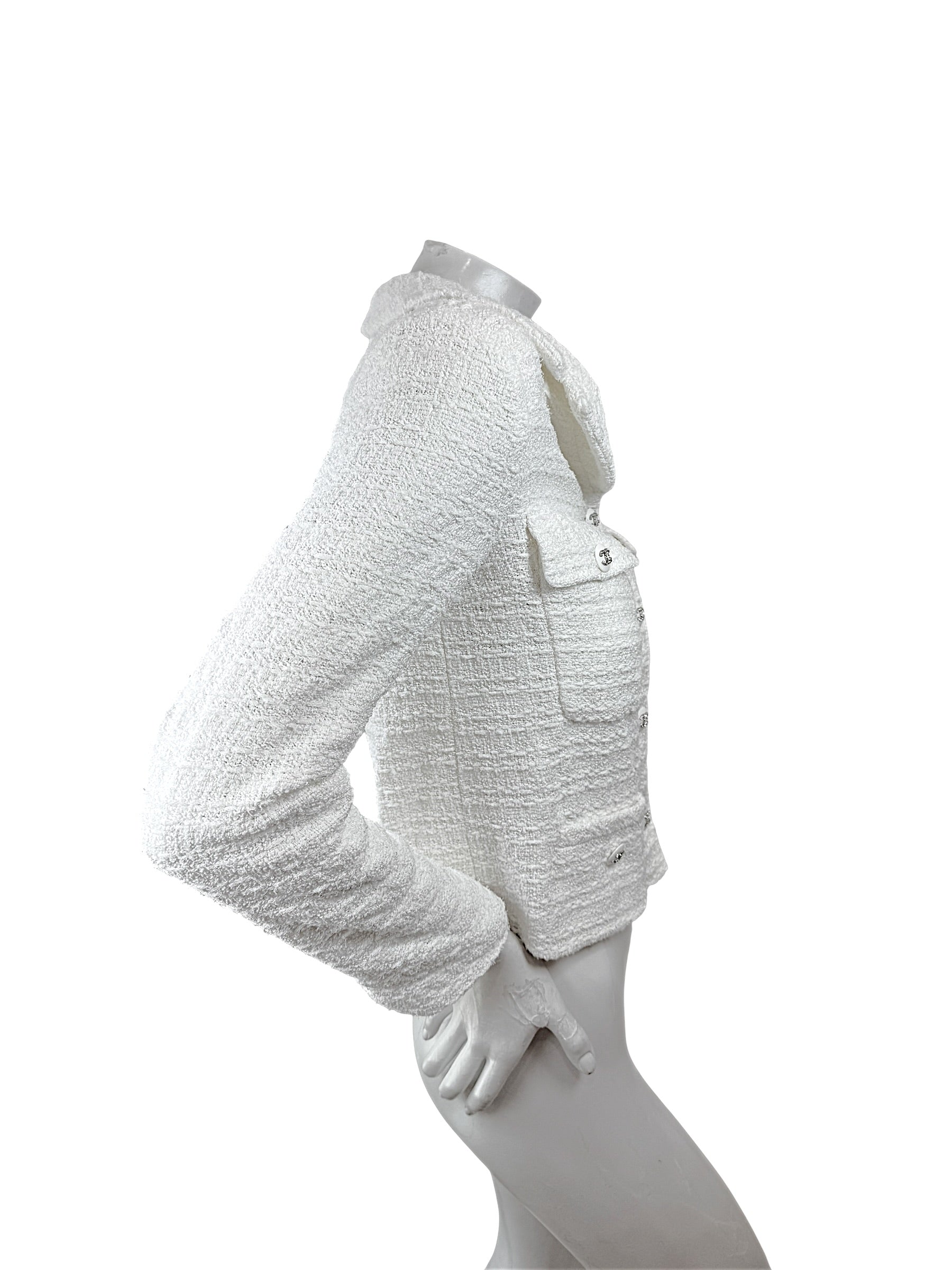 Chanel Spring Summer 2022 White Bouclé CC Button Jacket FR34