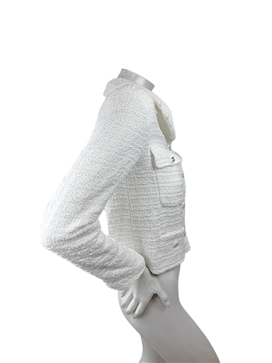 Chanel Spring Summer 2022 White Bouclé CC Button Jacket FR34