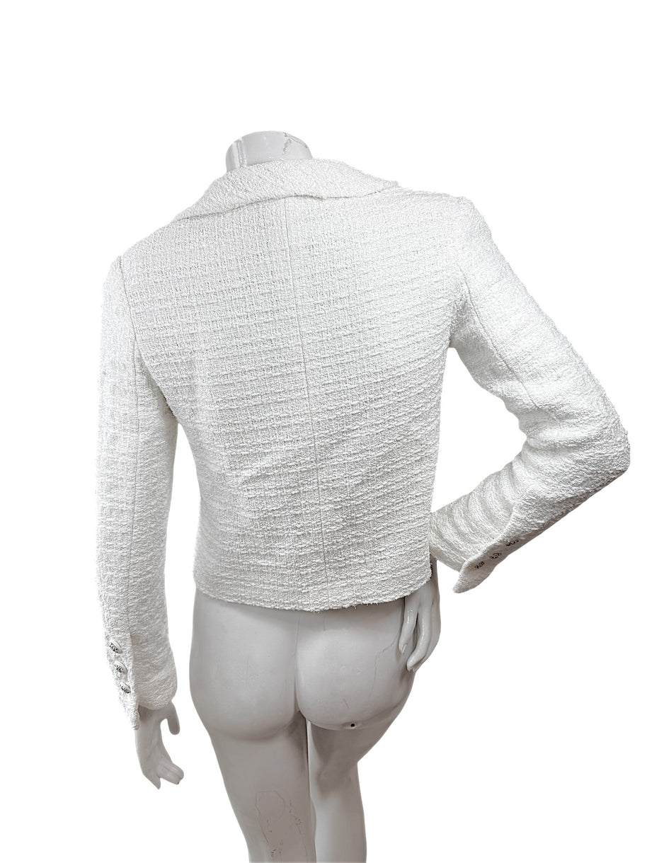 Chanel Spring Summer 2022 White Bouclé CC Button Jacket FR34
