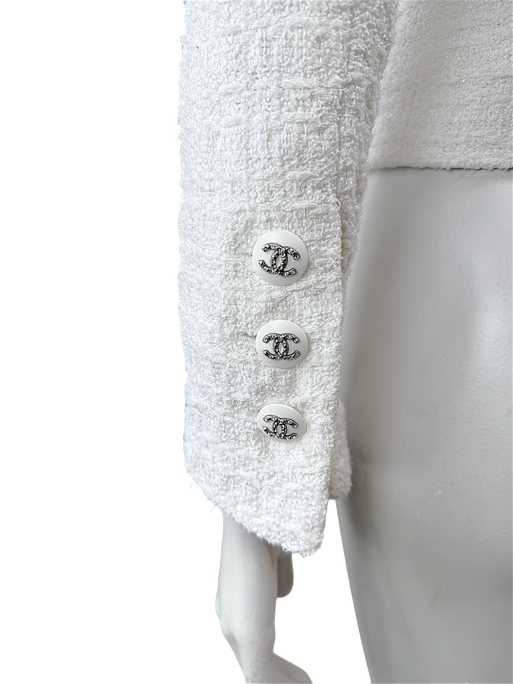 Chanel Spring Summer 2022 White Bouclé CC Button Jacket FR34