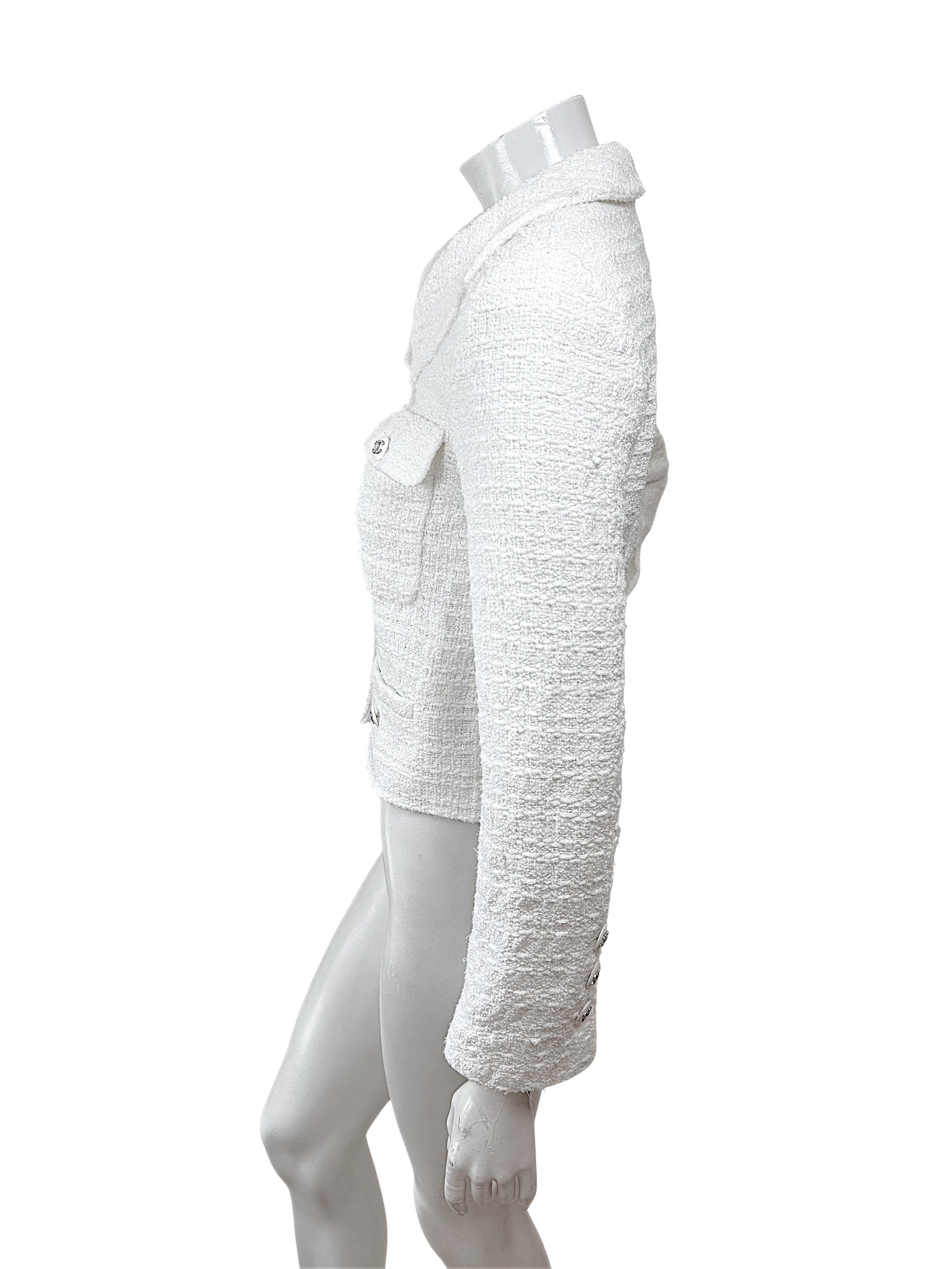 Chanel Spring Summer 2022 White Bouclé CC Button Jacket FR34