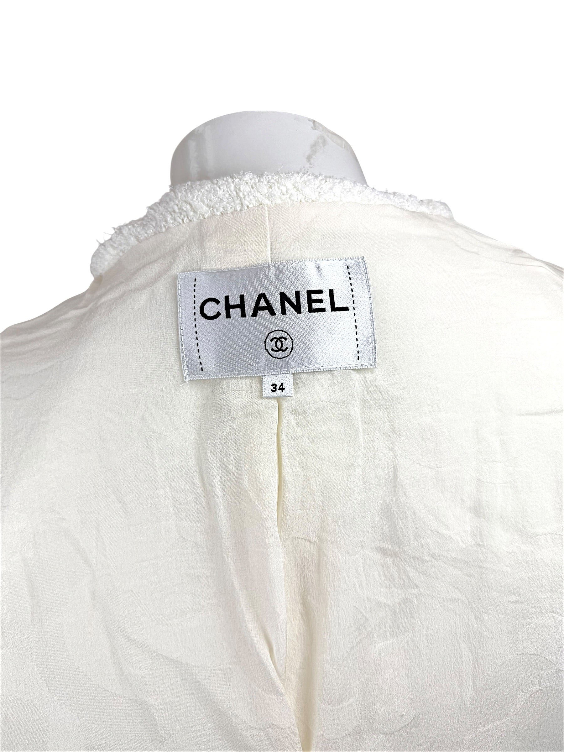 Chanel Spring Summer 2022 White Bouclé CC Button Jacket FR34