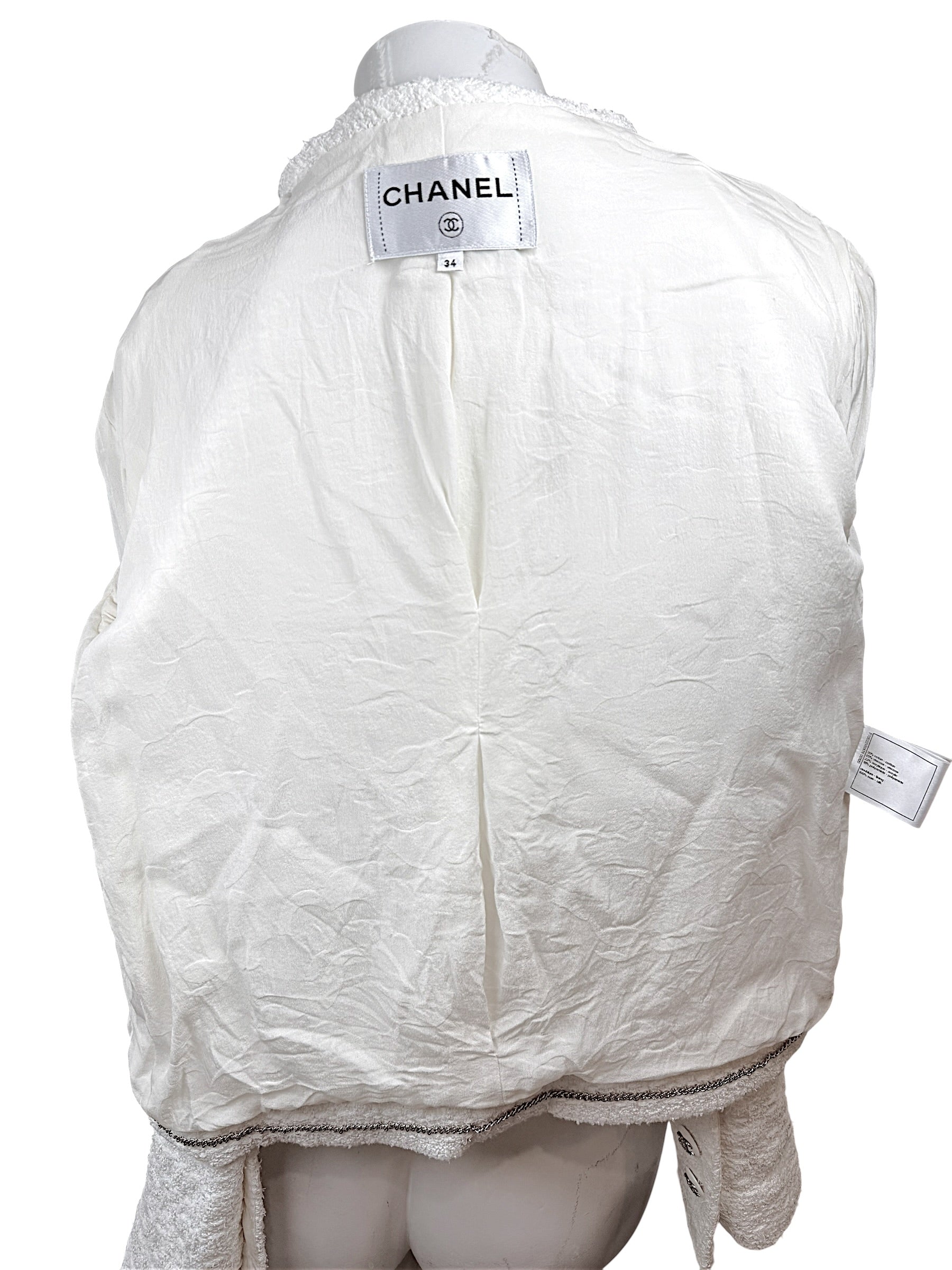Chanel Spring Summer 2022 White Bouclé CC Button Jacket FR34