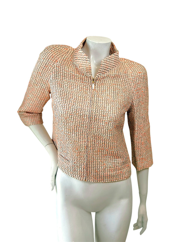Chanel Resort 2012 Coral Tweed Zip Jacket Gold CC