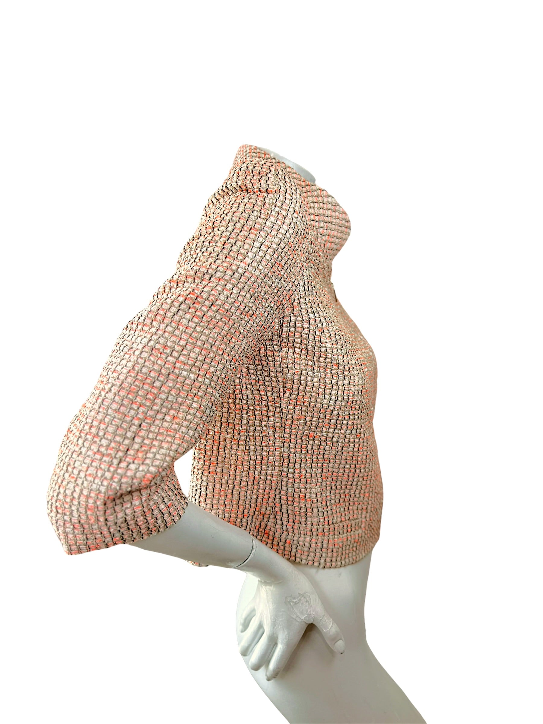 Chanel Resort 2012 Coral Tweed Zip Jacket Gold CC