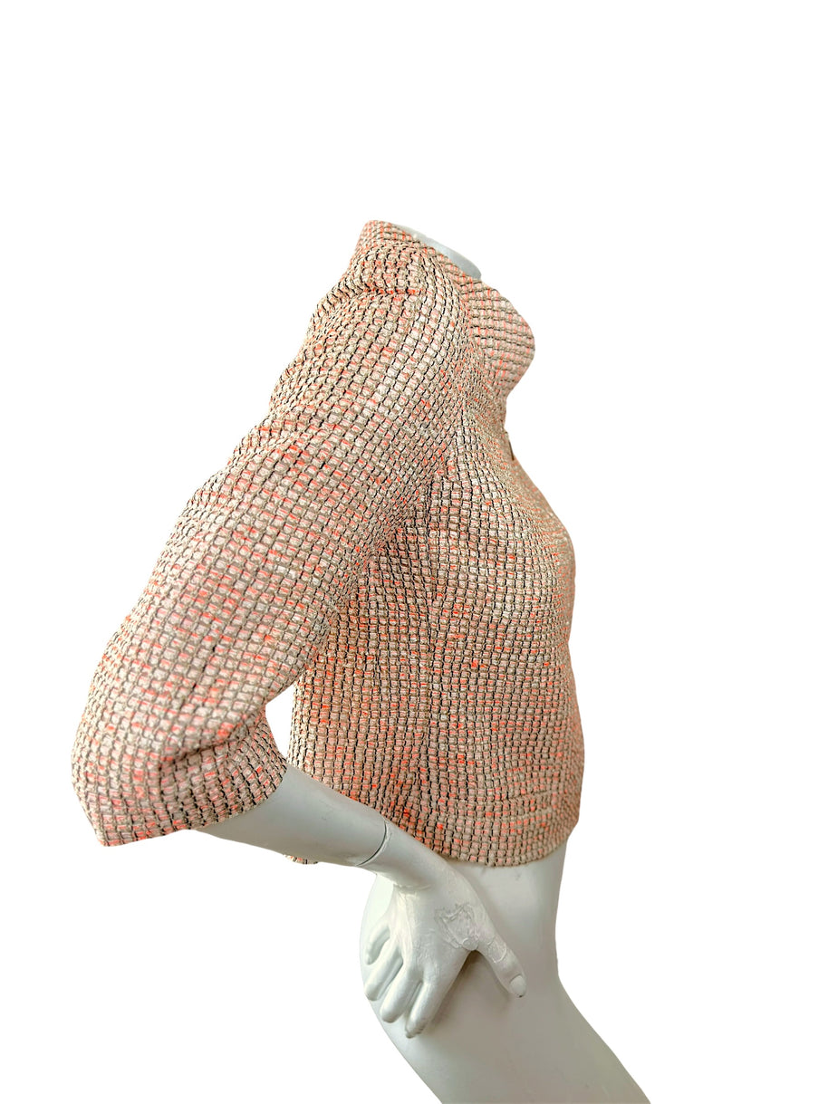 Chanel Resort 2012 Coral Tweed Zip Jacket Gold CC