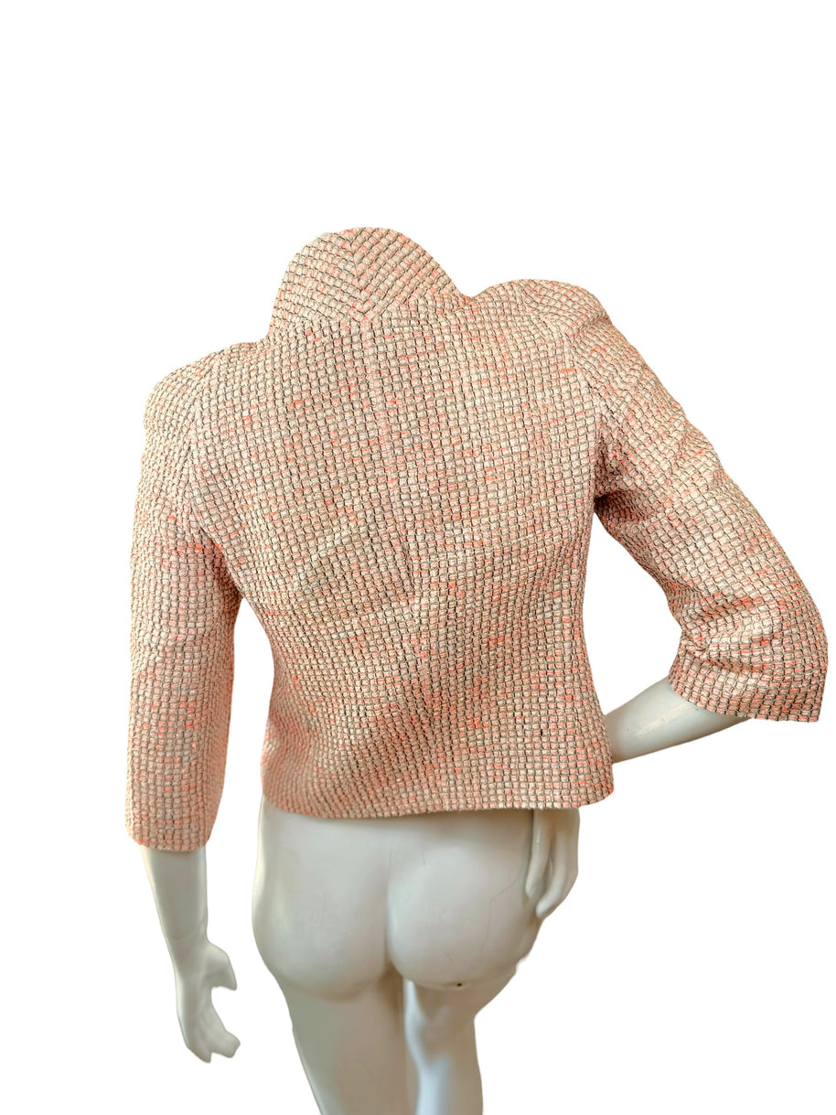 Chanel Resort 2012 Coral Tweed Zip Jacket Gold CC