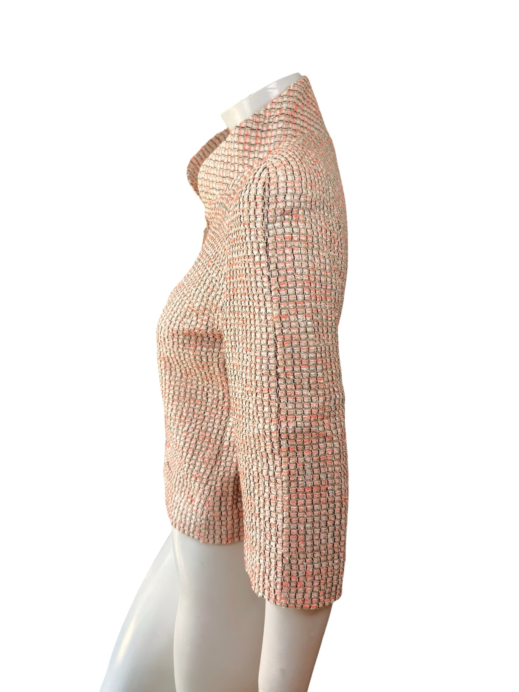 Chanel Resort 2012 Coral Tweed Zip Jacket Gold CC