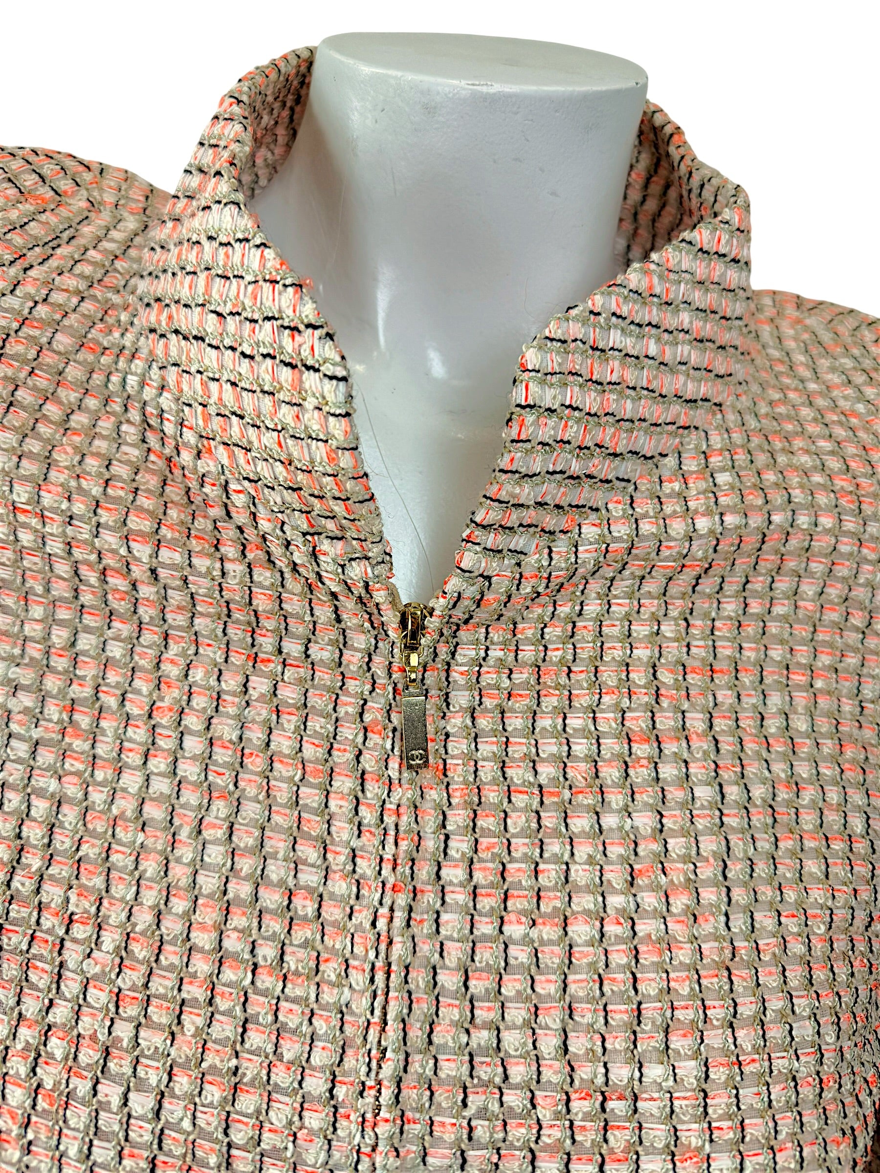 Chanel Resort 2012 Coral Tweed Zip Jacket Gold CC