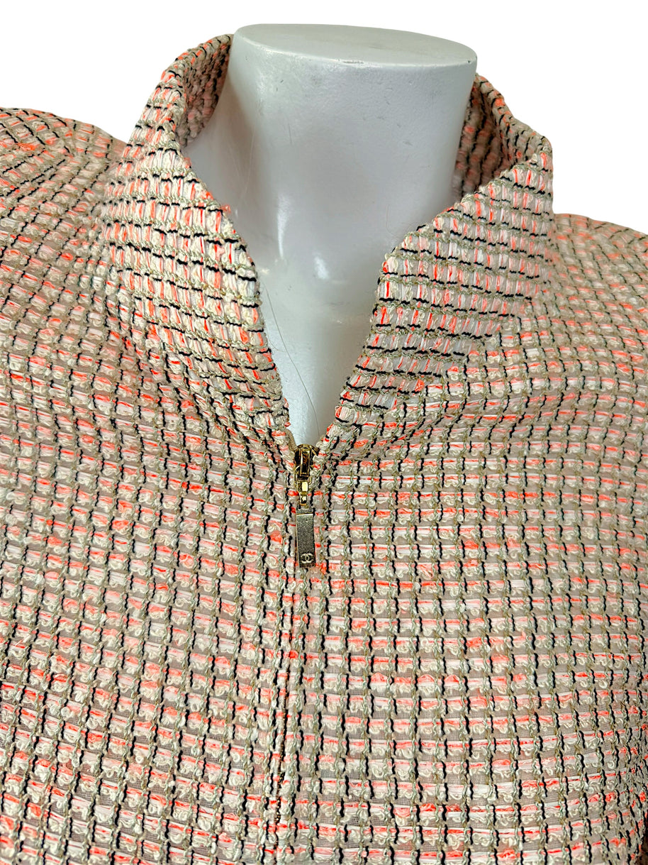 Chanel Resort 2012 Coral Tweed Zip Jacket Gold CC