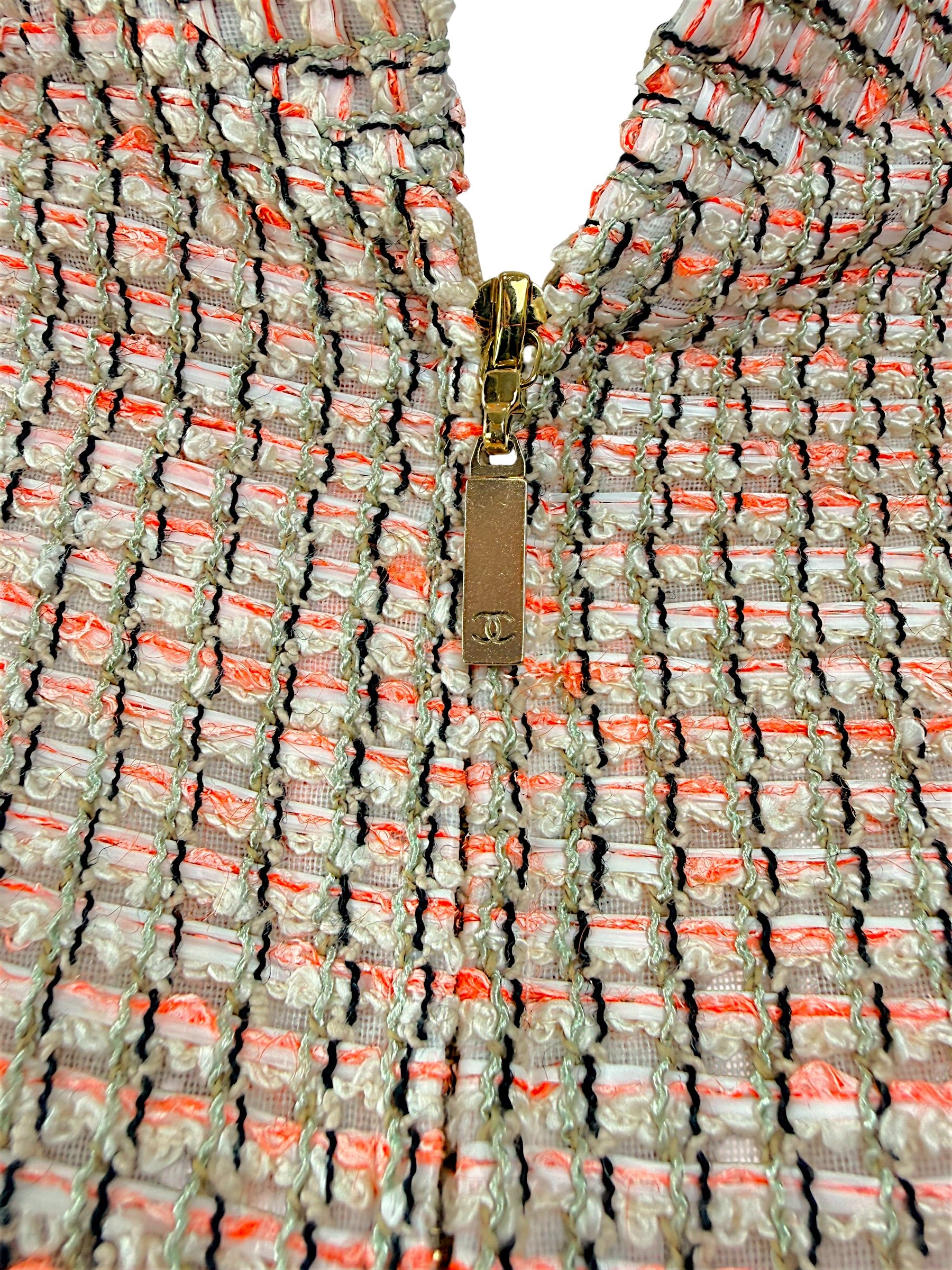 Chanel Resort 2012 Coral Tweed Zip Jacket Gold CC