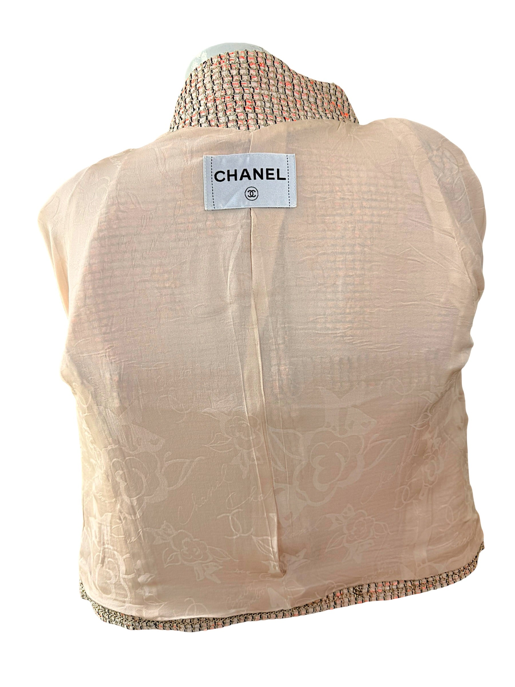 Chanel Resort 2012 Coral Tweed Zip Jacket Gold CC