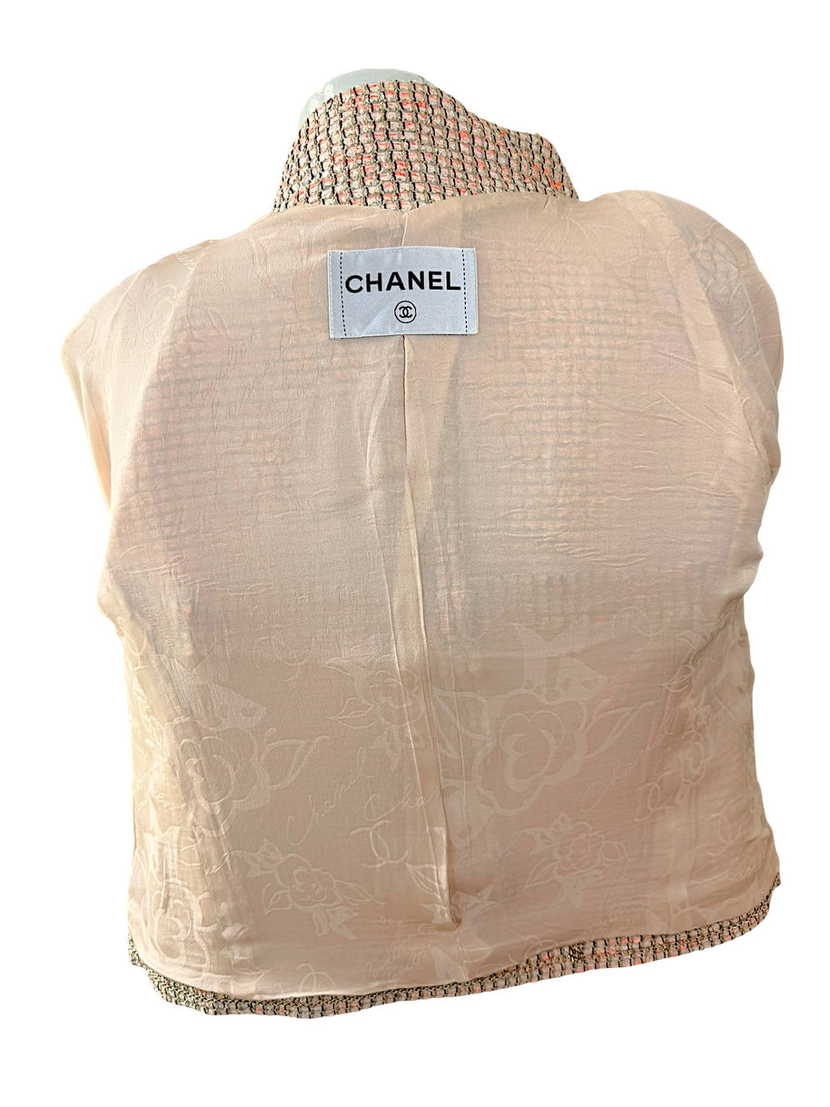 Chanel Resort 2012 Coral Tweed Zip Jacket Gold CC