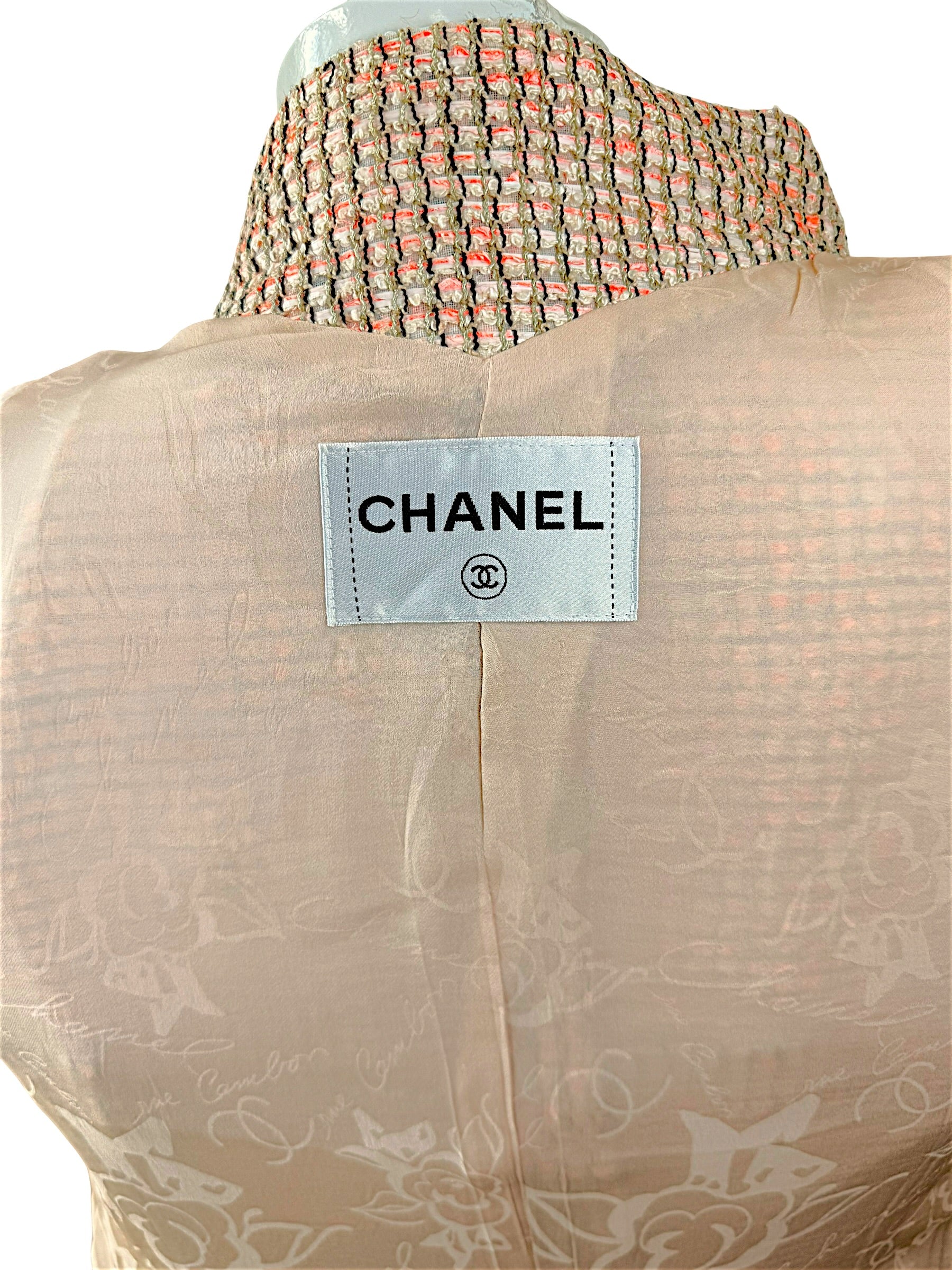 Chanel Resort 2012 Coral Tweed Zip Jacket Gold CC