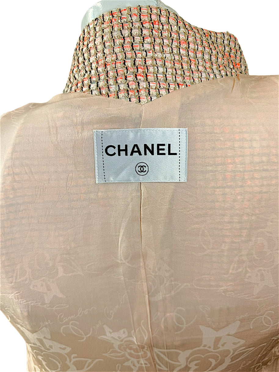 Chanel Resort 2012 Coral Tweed Zip Jacket Gold CC