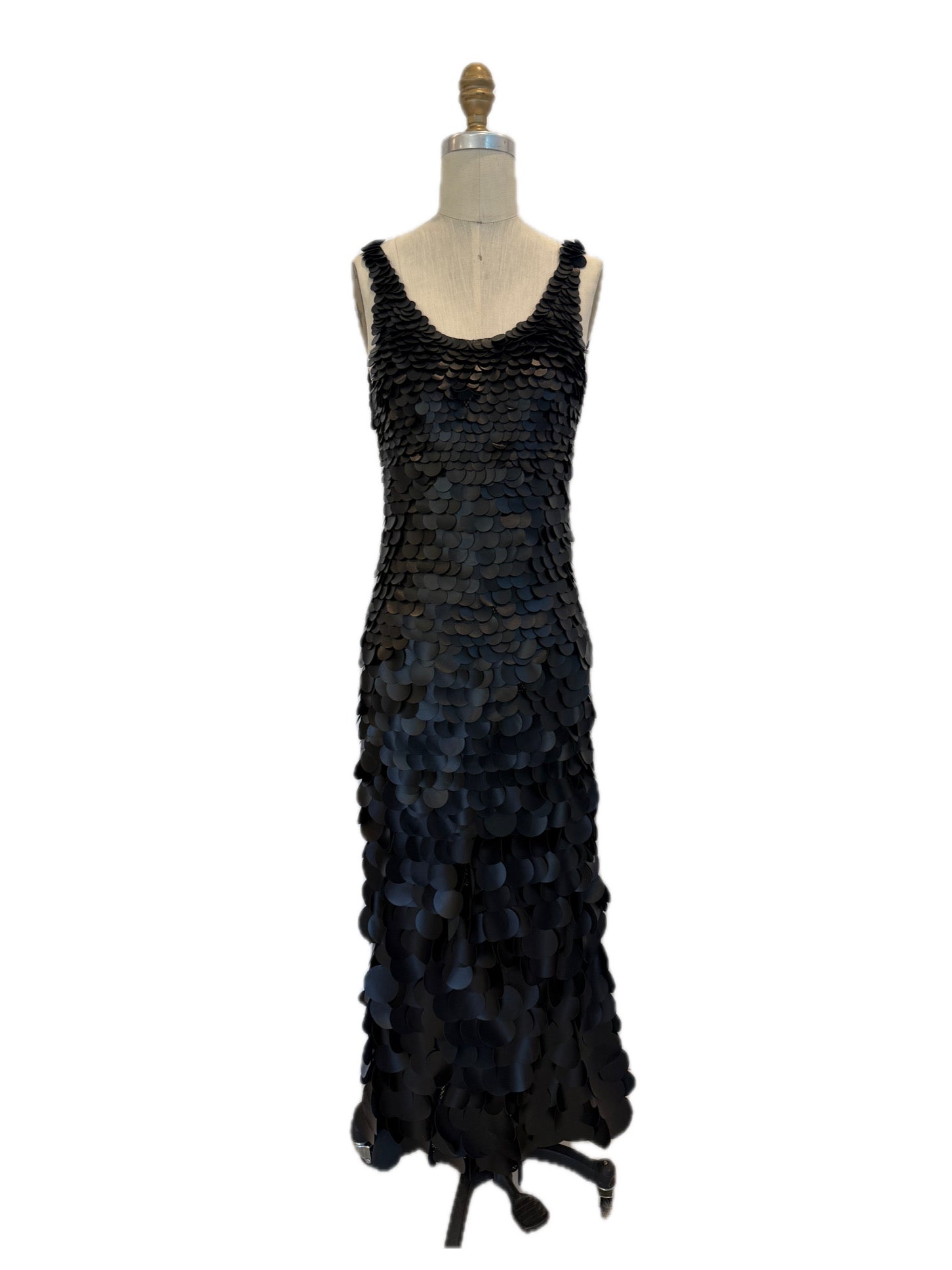 Chloé SS2008 Black Leather Paillette Maxi Evening Gown FR 36 (US 4)