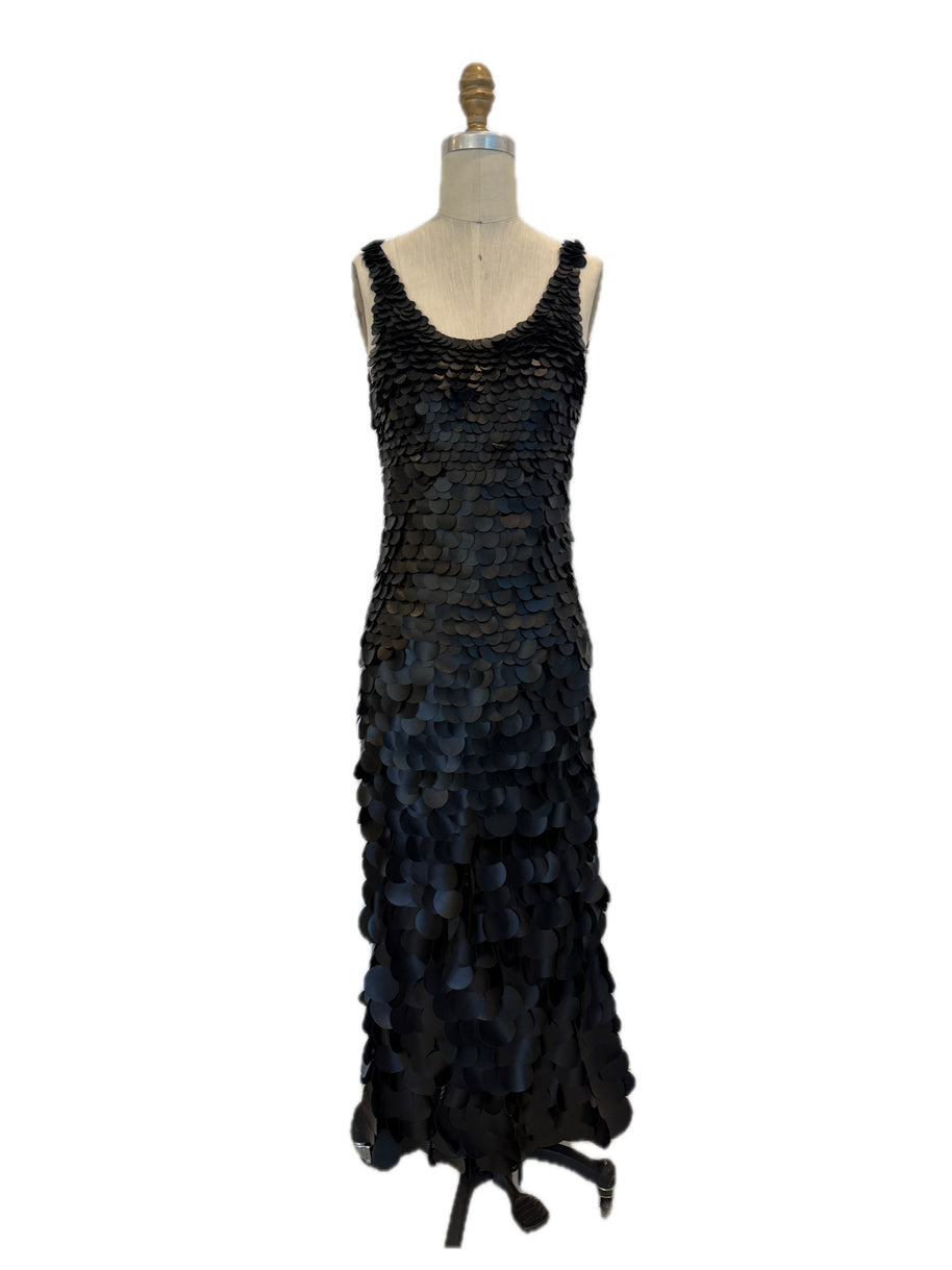 Chloé SS2008 Black Leather Paillette Maxi Evening Gown FR 36 (US 4)