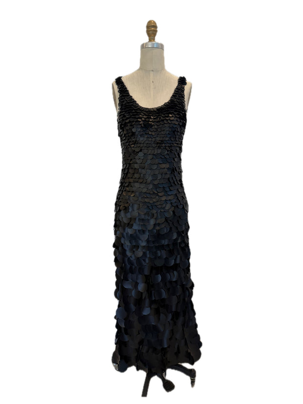 Chloé SS2008 Black Leather Paillette Maxi Evening Gown FR 36 (US 4)