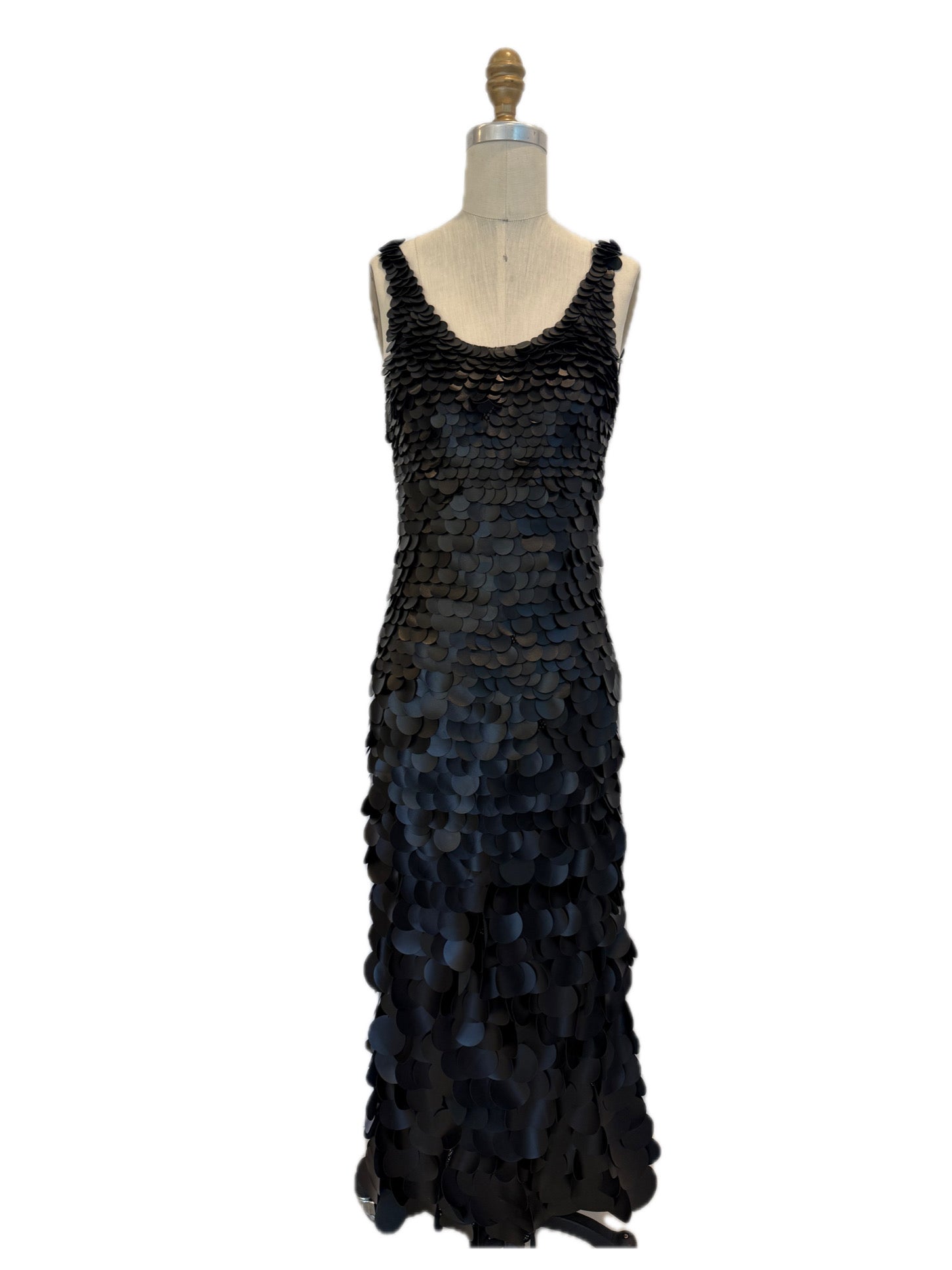 Chloé SS2008 Black Leather Paillette Maxi Evening Gown FR 36 (US 4)