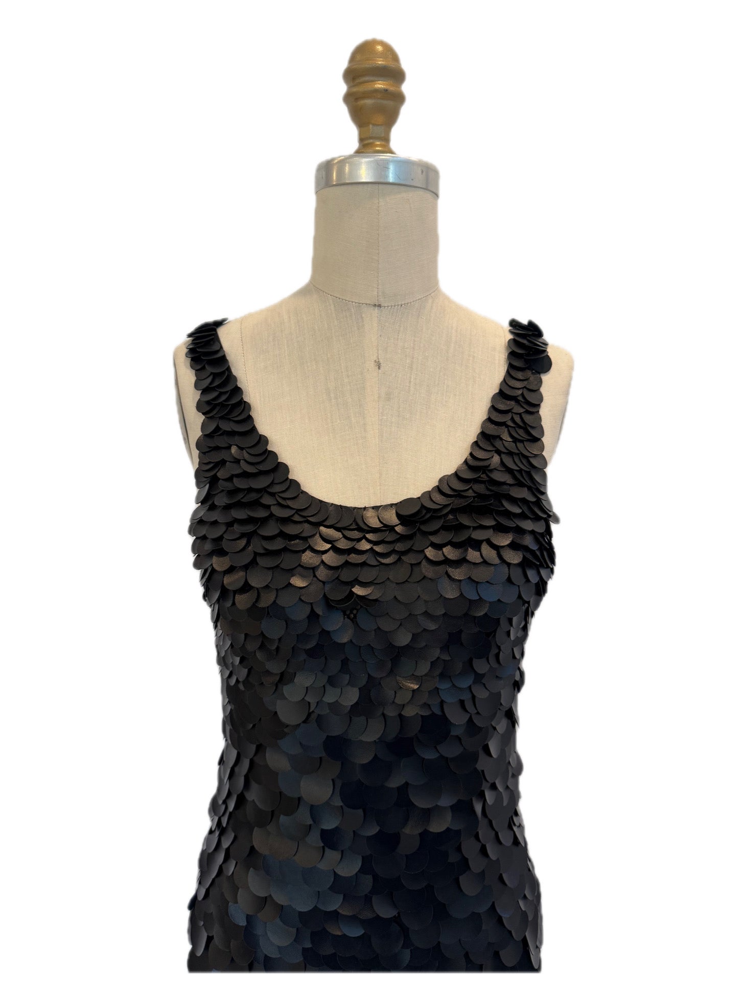 Chloé SS2008 Black Leather Paillette Maxi Evening Gown FR 36 (US 4)