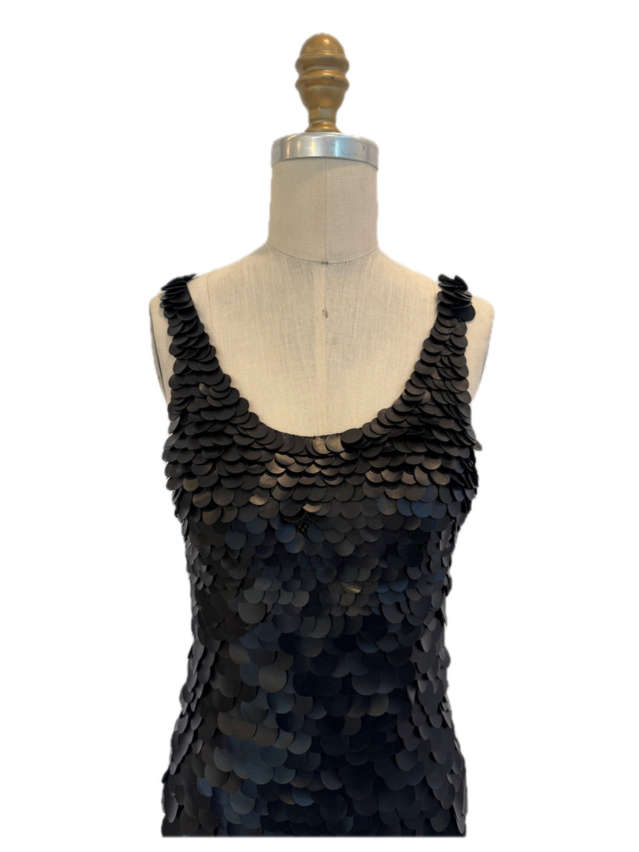 Chloé SS2008 Black Leather Paillette Maxi Evening Gown FR 36 (US 4)