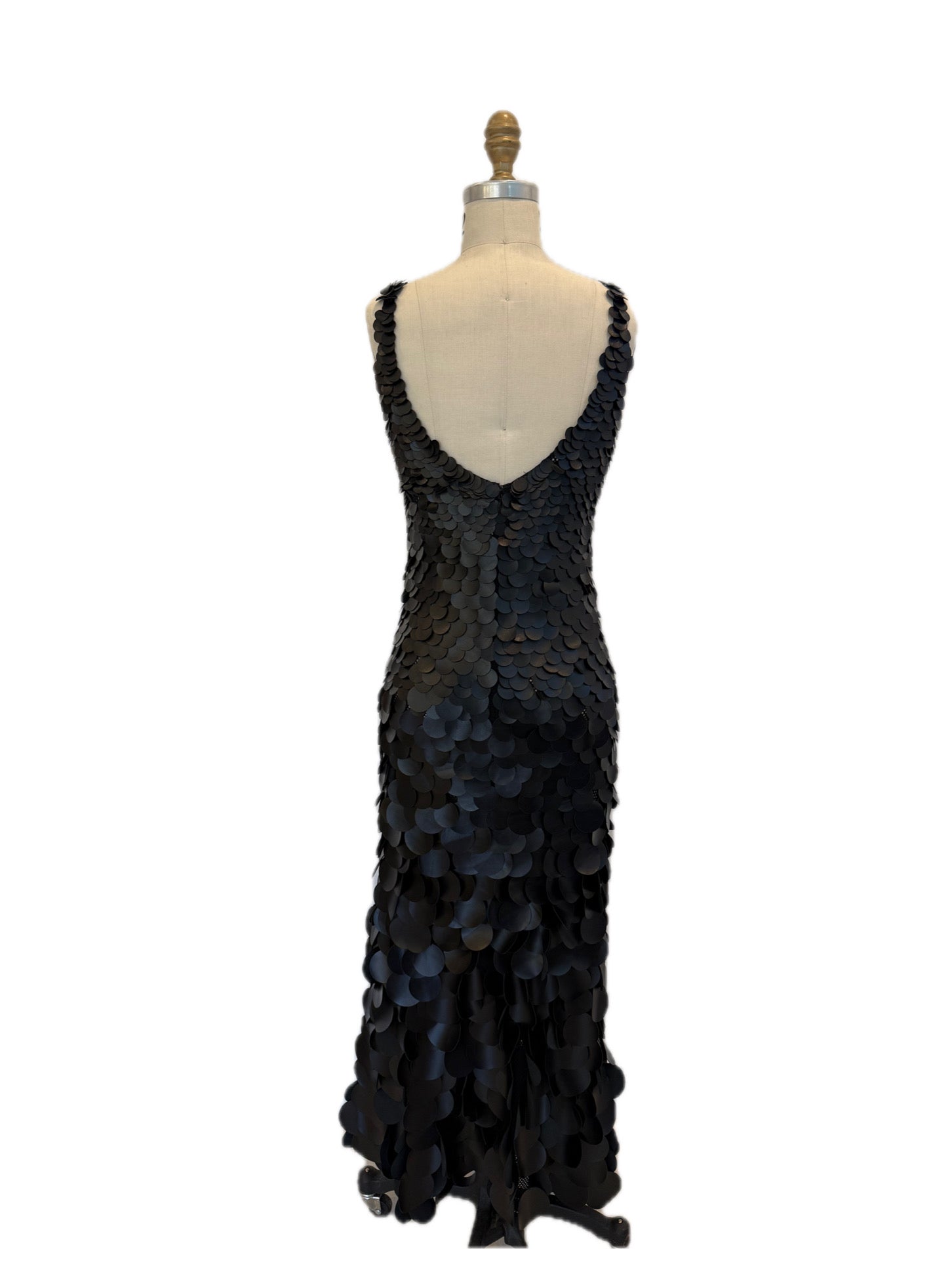 Chloé SS2008 Black Leather Paillette Maxi Evening Gown FR 36 (US 4)