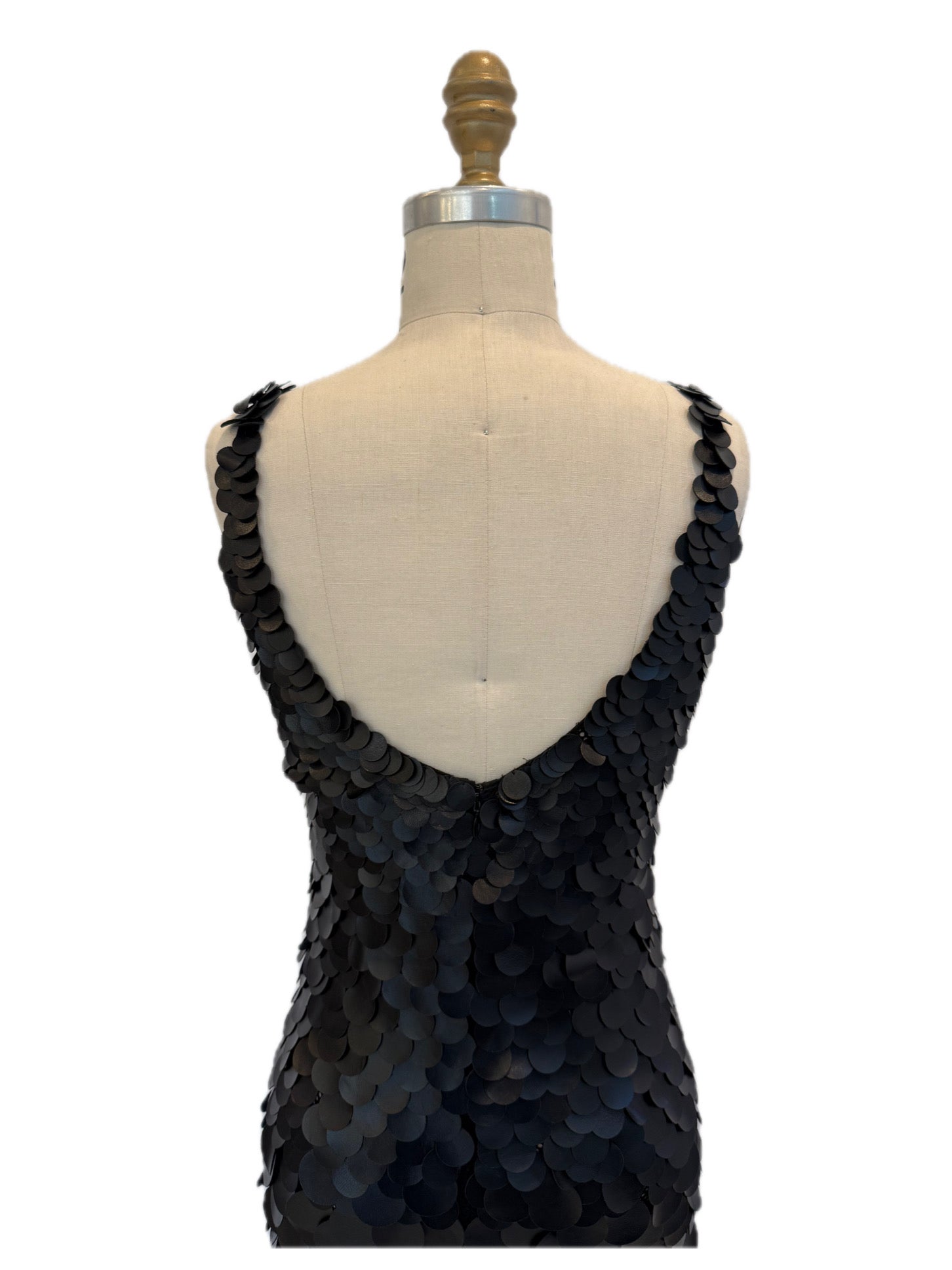 Chloé SS2008 Black Leather Paillette Maxi Evening Gown FR 36 (US 4)