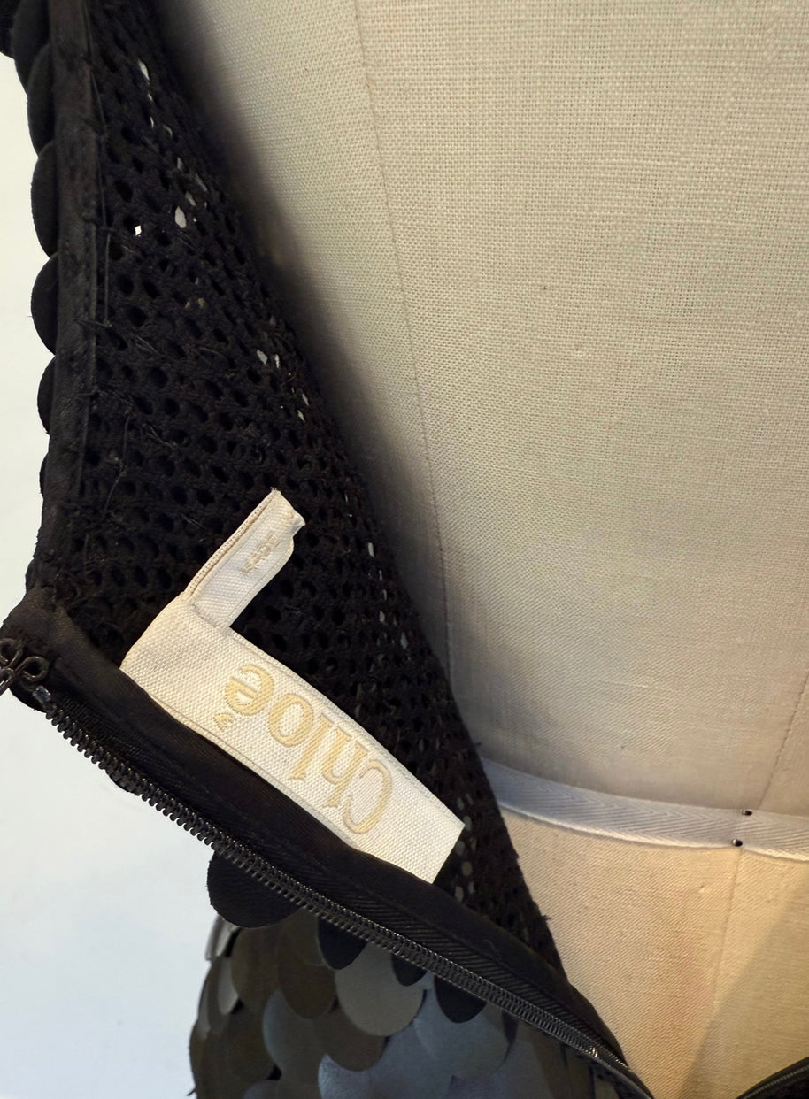 Chloé SS2008 Black Leather Paillette Maxi Evening Gown FR 36 (US 4)