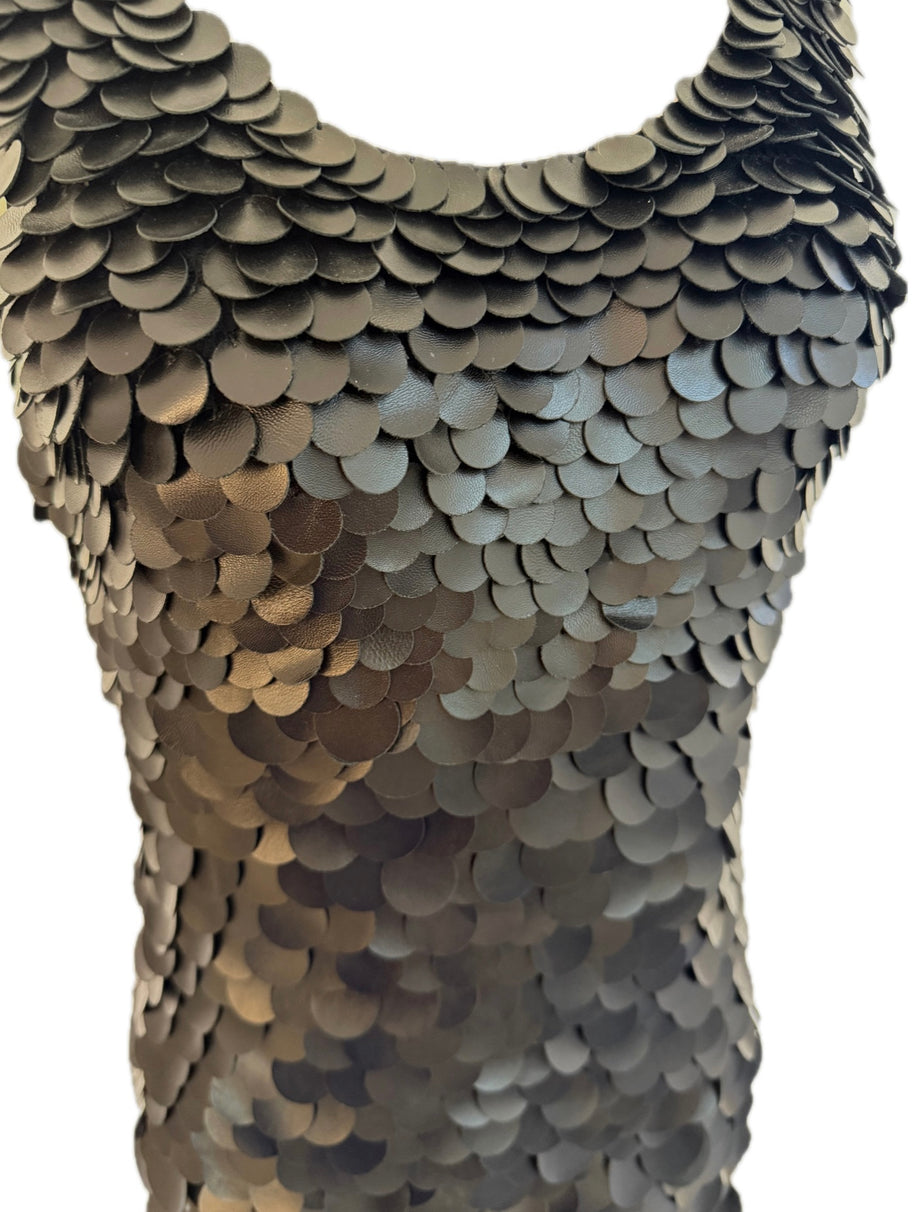 Chloé SS2008 Black Leather Paillette Maxi Evening Gown FR 36 (US 4)