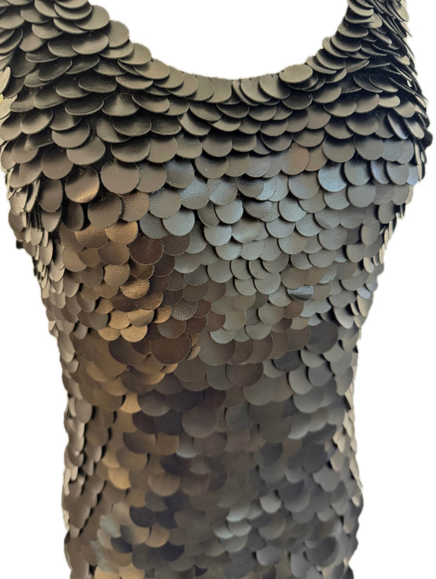 Chloé SS2008 Black Leather Paillette Maxi Evening Gown FR 36 (US 4)