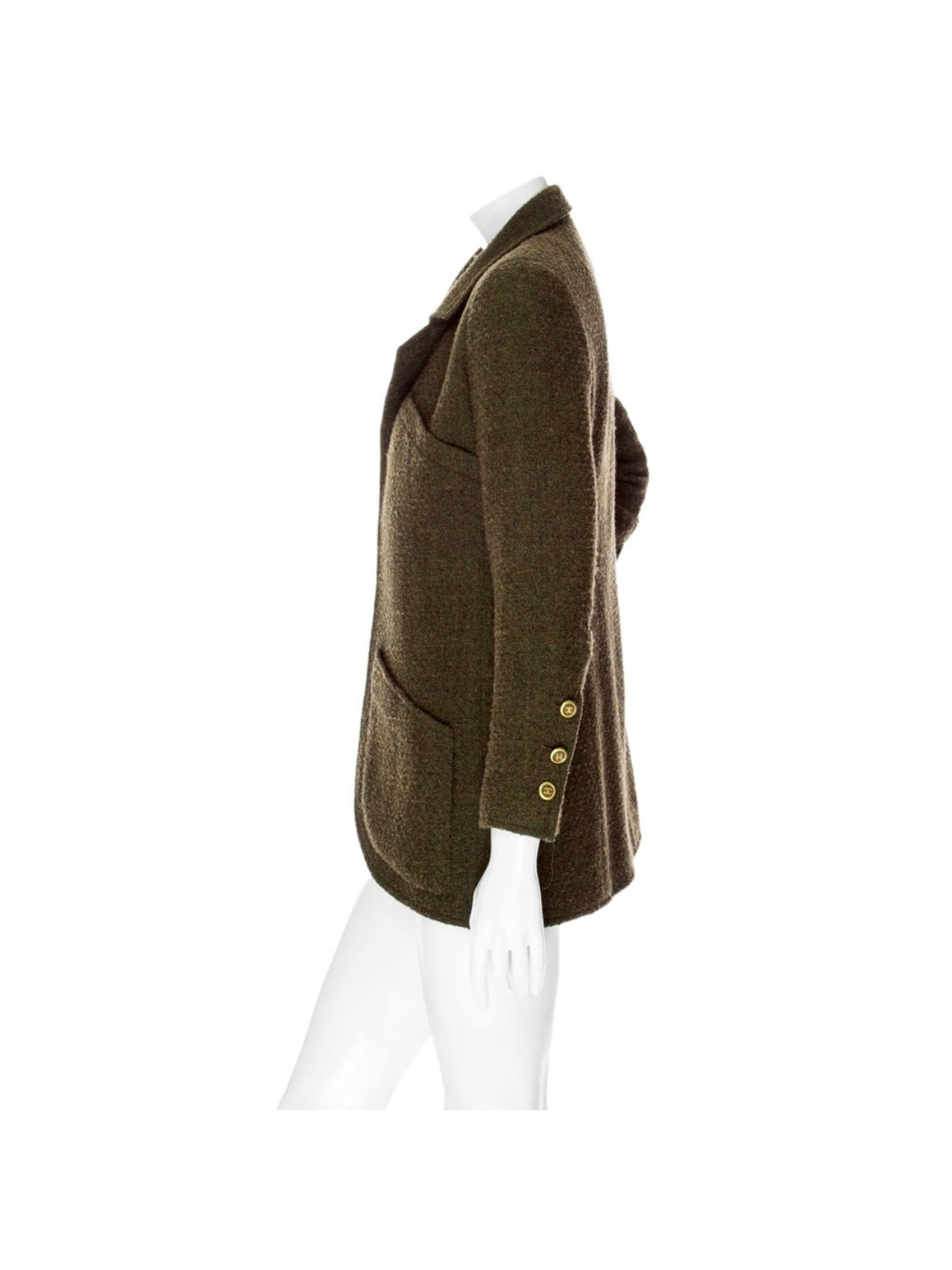 Chanel Vintage Green Tweed CC Button Jacket Fall 1994 FR 36