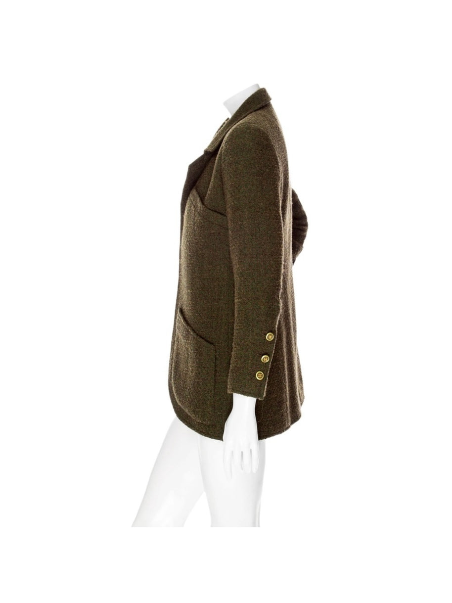 Chanel Vintage Green Tweed CC Button Jacket Fall 1994 FR 36