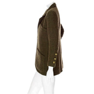 Chanel Vintage Green Tweed CC Button Jacket Fall 1994 FR 36