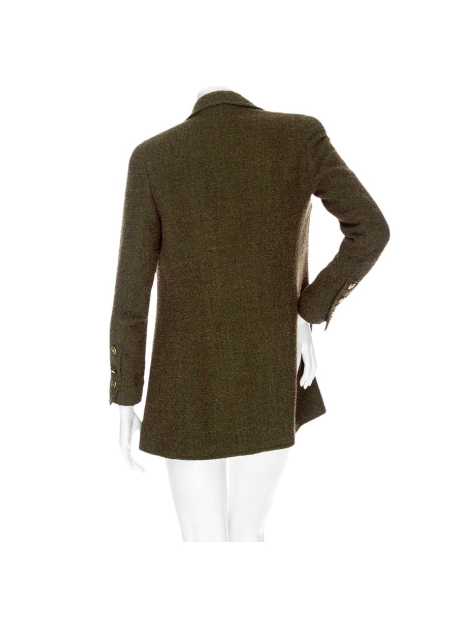 Chanel Vintage Green Tweed CC Button Jacket Fall 1994 FR 36