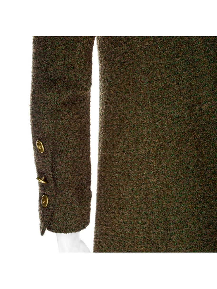 Chanel Vintage Green Tweed CC Button Jacket Fall 1994 FR 36