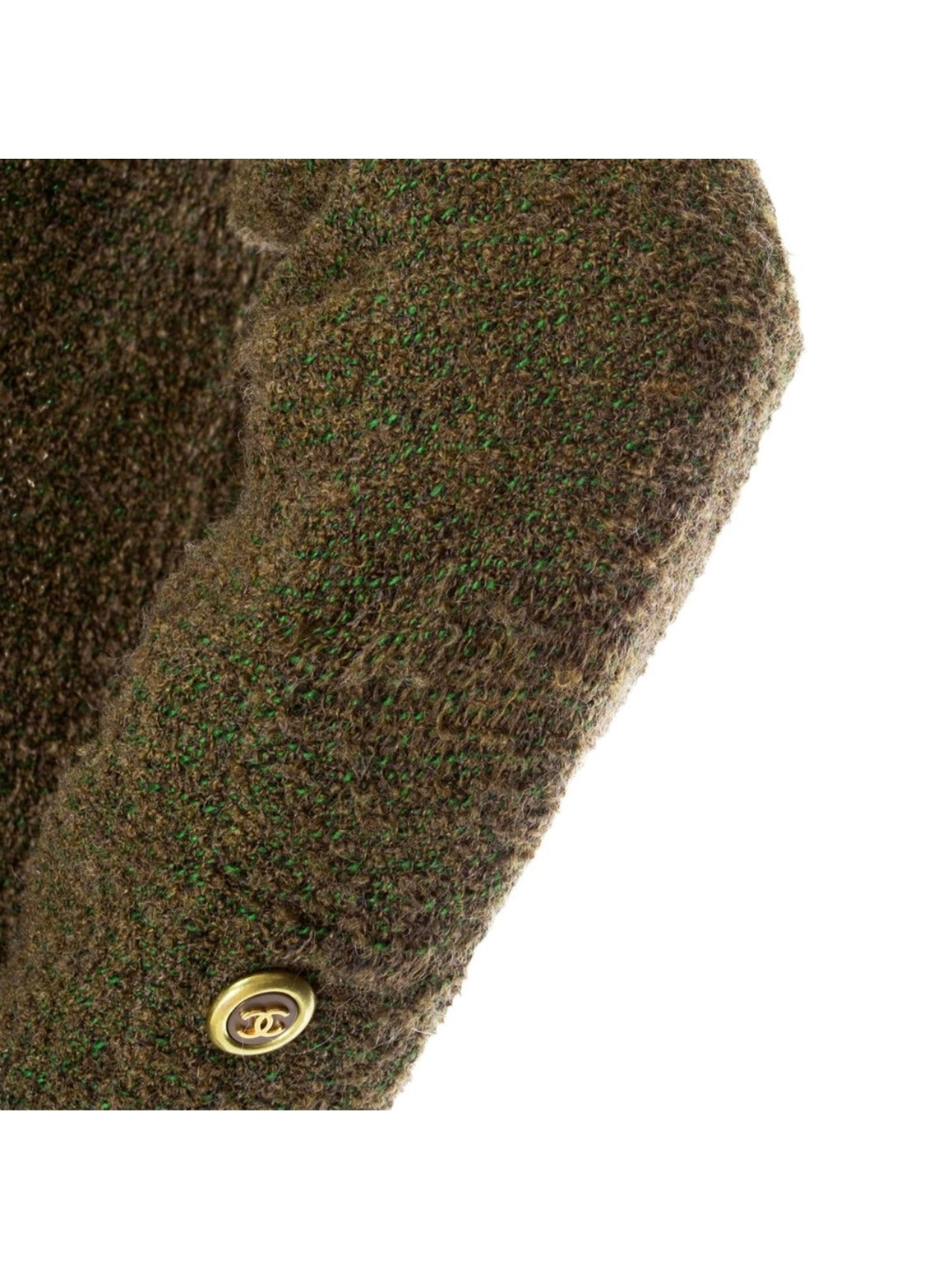 Chanel Vintage Green Tweed CC Button Jacket Fall 1994 FR 36
