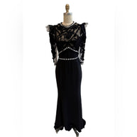 Dolce & Gabbana FW 2010 Runway Black Embroidered Evening Gown w/ Crystal Trim IT 38