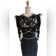 Dolce & Gabbana FW 2010 Runway Black Embroidered Evening Gown w/ Crystal Trim IT 38