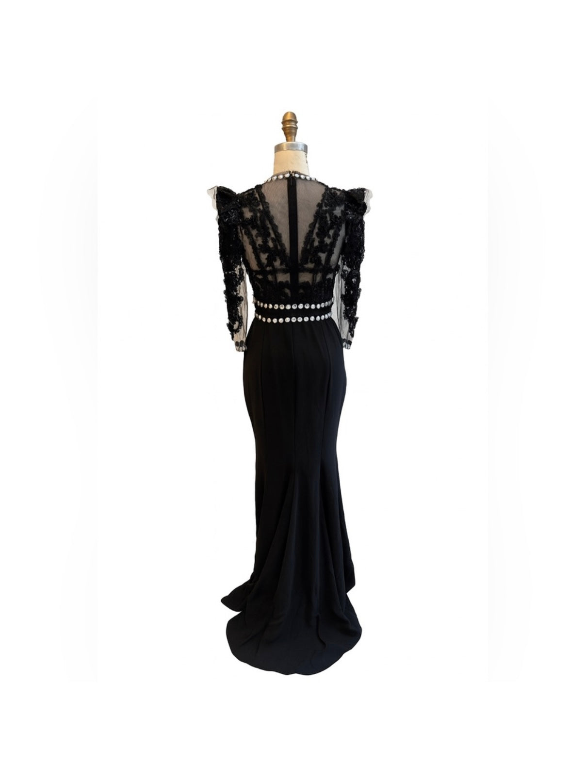 Dolce & Gabbana FW 2010 Runway Black Embroidered Evening Gown w/ Crystal Trim IT 38
