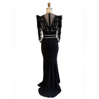 Dolce & Gabbana FW 2010 Runway Black Embroidered Evening Gown w/ Crystal Trim IT 38