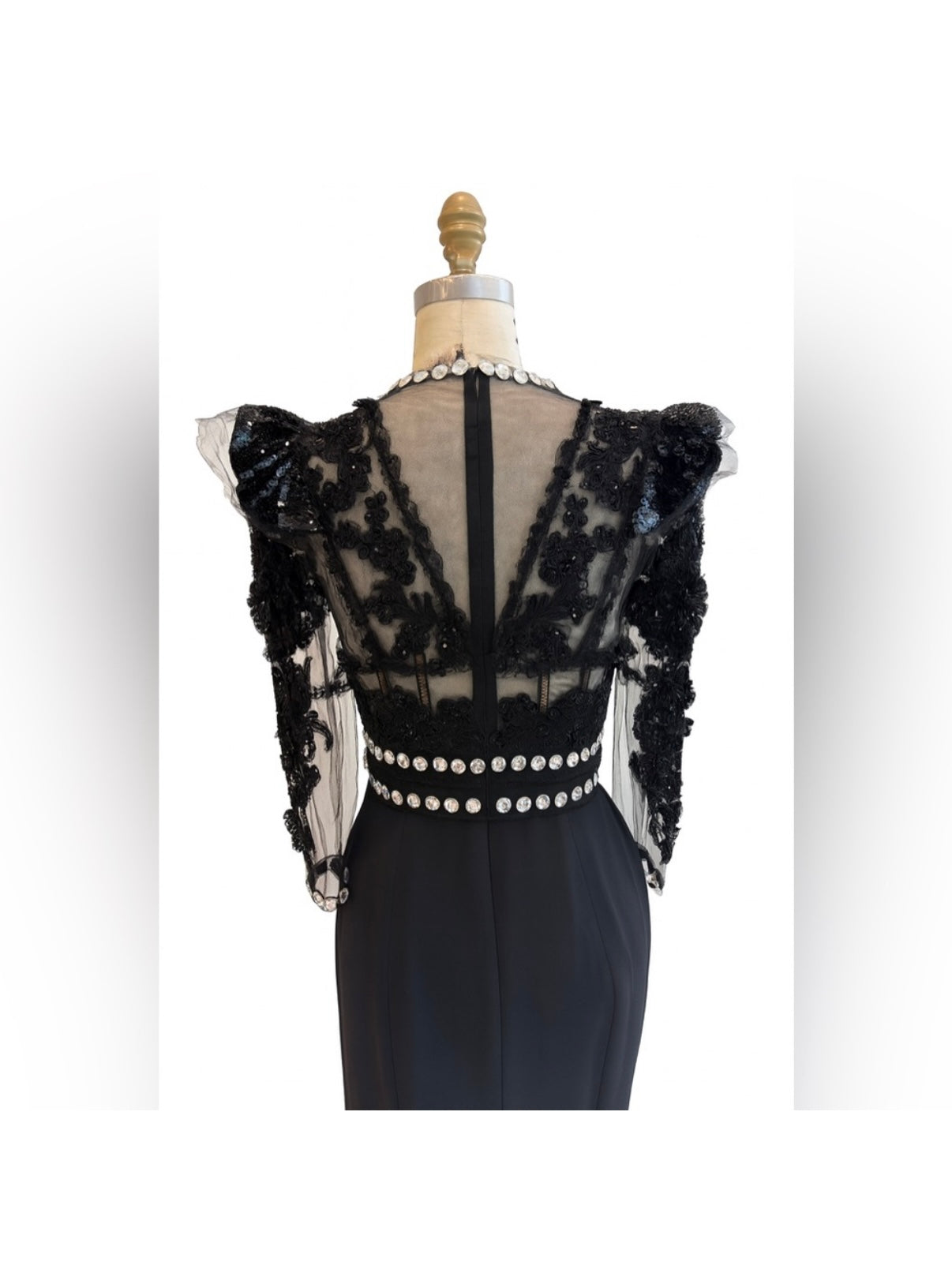 Dolce & Gabbana FW 2010 Runway Black Embroidered Evening Gown w/ Crystal Trim IT 38