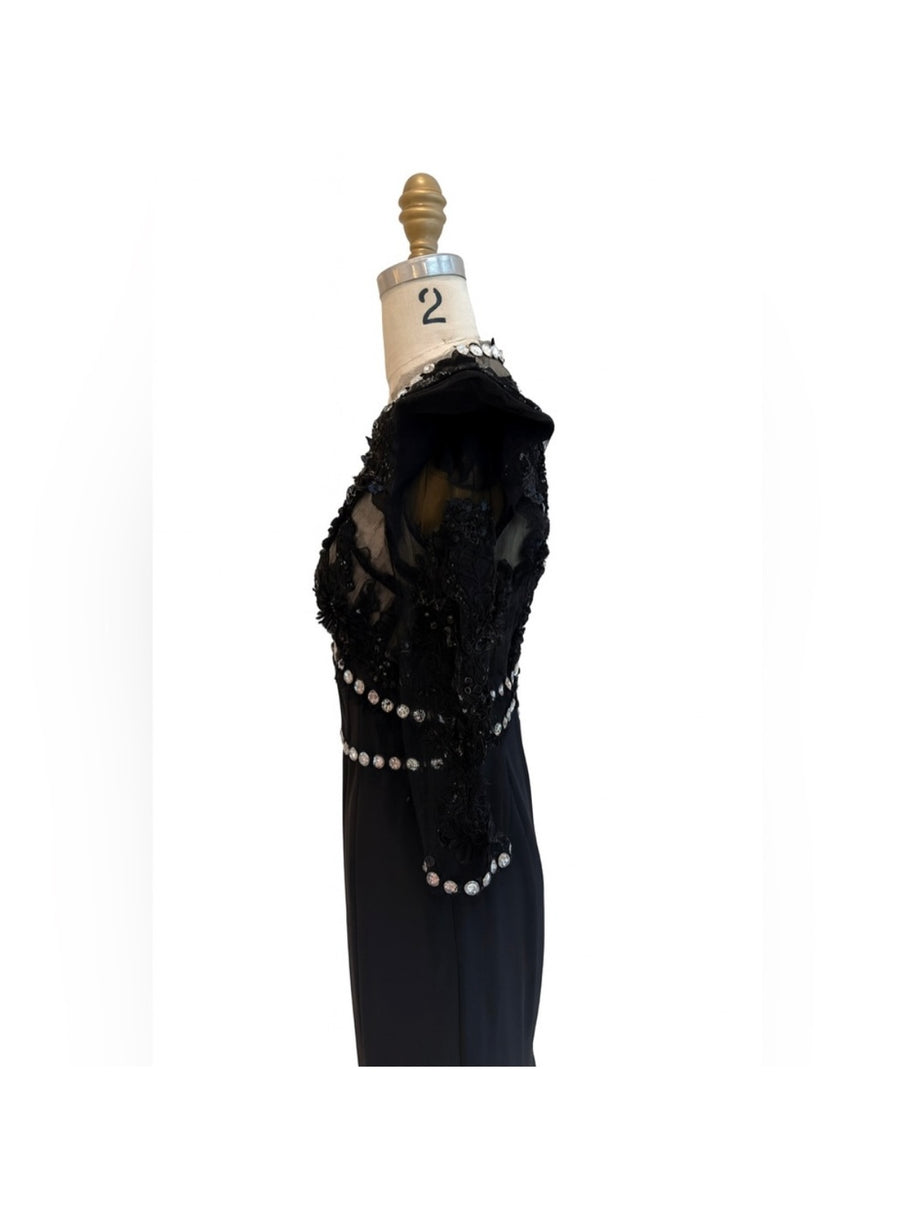 Dolce & Gabbana FW 2010 Runway Black Embroidered Evening Gown w/ Crystal Trim IT 38
