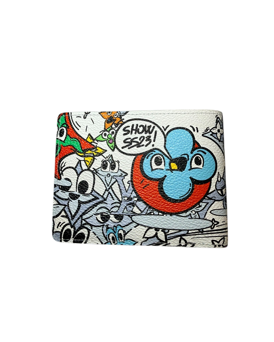 Back view of Louis Vuitton Comics Wallet featuring cartoon characters and Show SS23 speech bubble design.