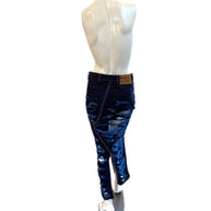 Mannequin wearing Marni blue denim distressed skirt on a white background