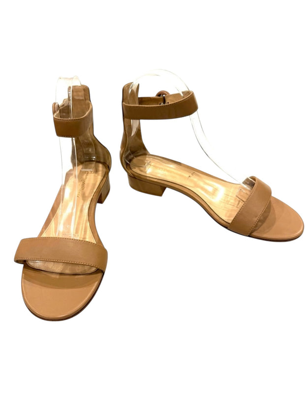 Gianvito Rossi Tan Leather Block Heel Sandals Size 38.5