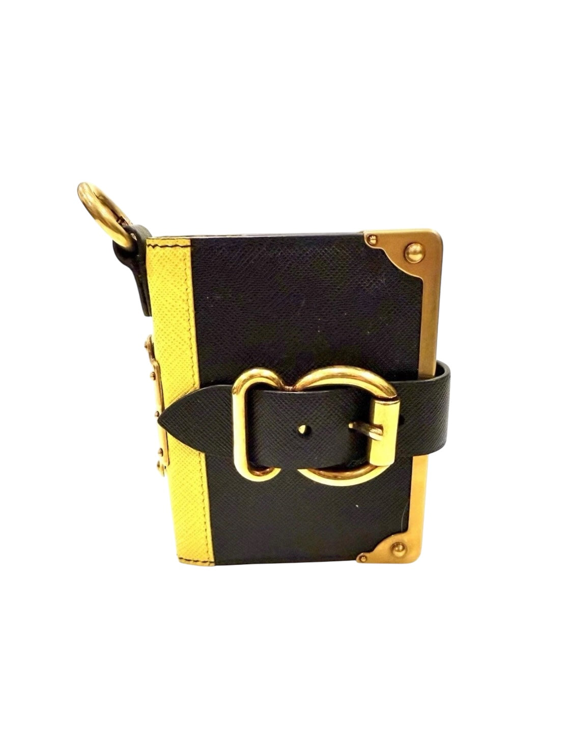 Prada Saffiano Black/Yellow Leather Trunk Style Notebook With Gold-Tone Hardware