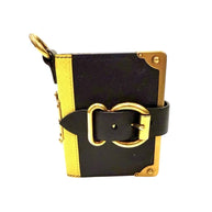 Prada Saffiano Black/Yellow Leather Trunk Style Notebook With Gold-Tone Hardware