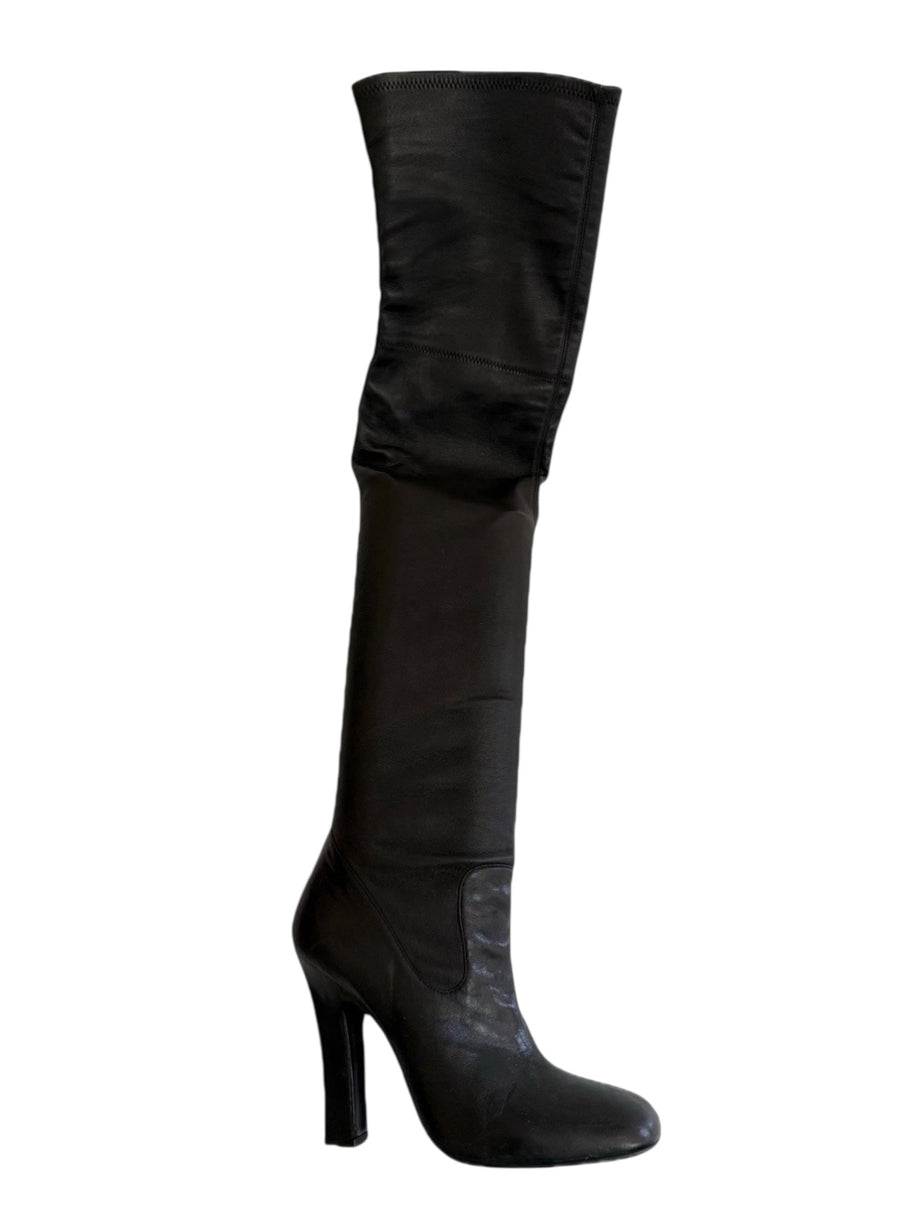 Yves Saint Laurent Over-the-Knee Black Leather Boots Women’s EU 39 US 8.5–9 High Heel