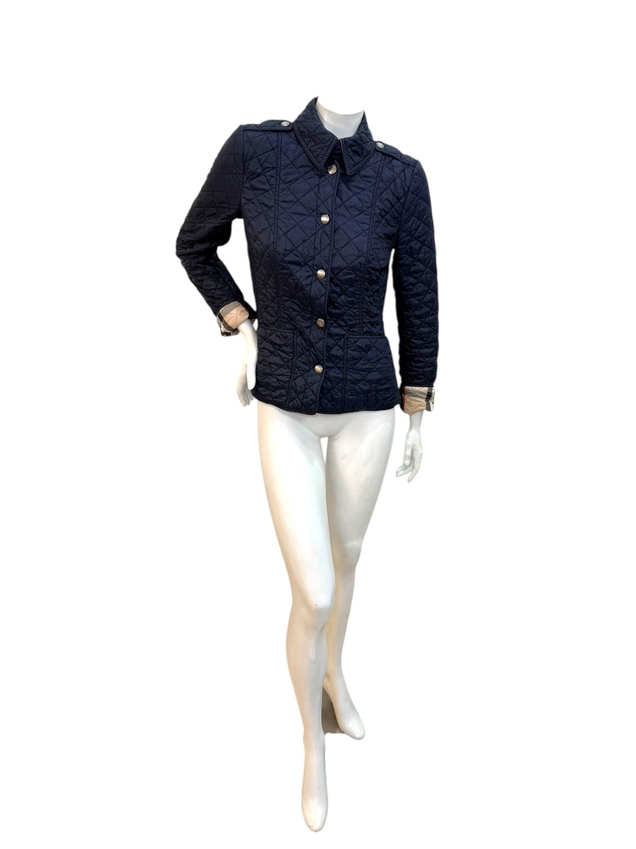 Burberry Brit Navy Quilted Jacket with Check Lining – Women’s Size Small